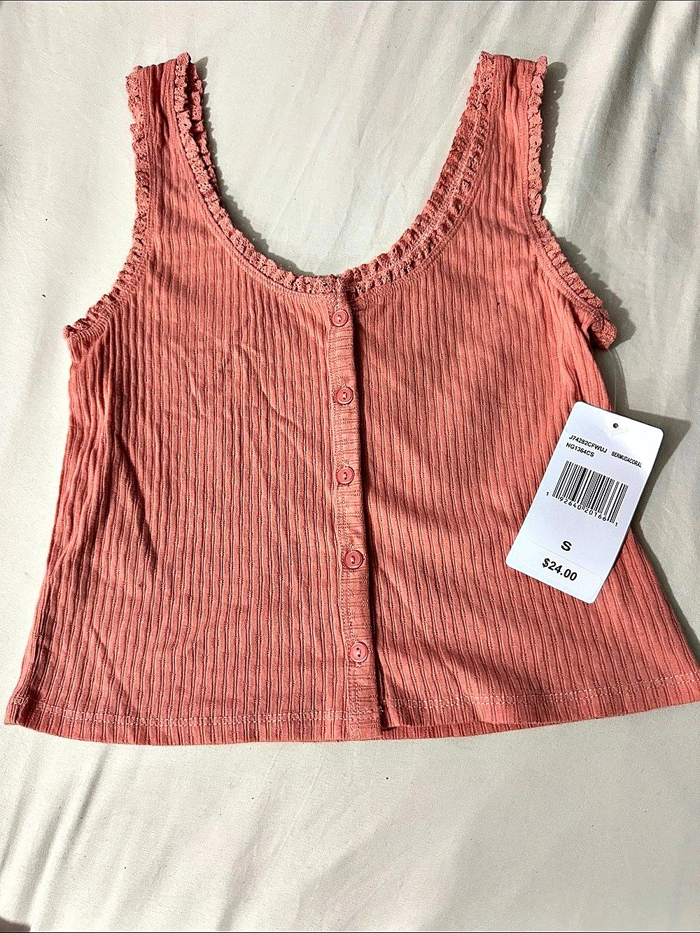 eyeshadow Ribbed Button Front Tank Top in Pink Size Small NWT